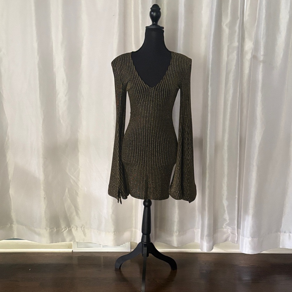 Michael Costello Black and Gold Long Sleeve Dress